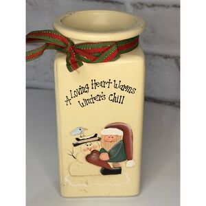 Vintage Primitive Christmas Ceramic Canister Snowman Santa Winter's Chill 7"